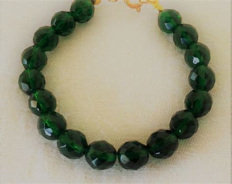 Emerald Green Crystal Beaded Gold Tone Bracelet Etsy