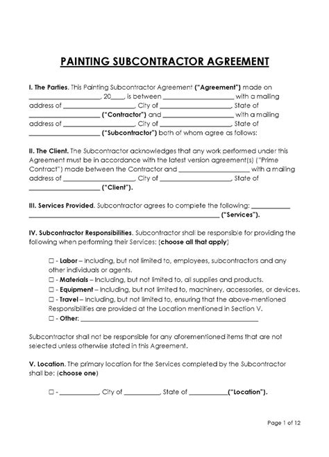 Painting Subcontractor Agreement Template