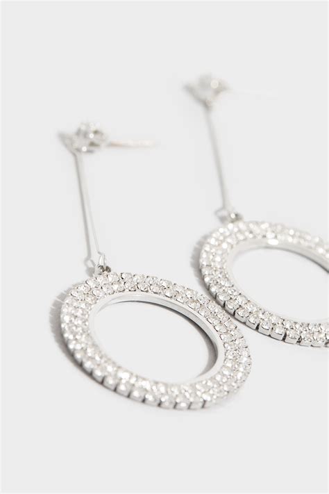 Silver Diamante Circle Drop Earrings Yours Clothing