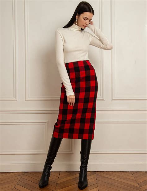 Red Plaid Pencil Skirt Red Plaid Pencil Skirt Plaid Pencil Skirt Outfit Pencil Skirt Outfits