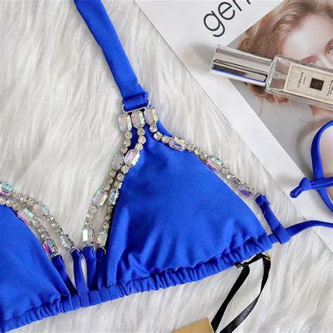 Buy Sexy Rhinestone Women S Swimwear Bikini Solid Strap Swimwear At