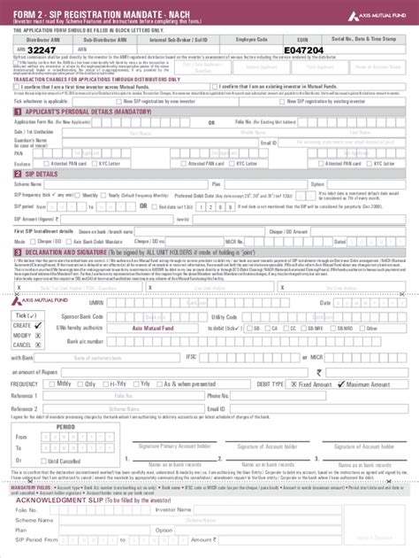 Fillable Online One Time Mandate Cum Sip Registration Form Fax Email