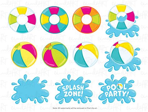 Summer Beach Clipart Pool Party Clip Art Beach Party Clipart Cute ...