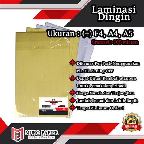 Jual PER PAK ISI 10 Laminasi Dingin Glossy Dan Doff F4 A4 A5 A4