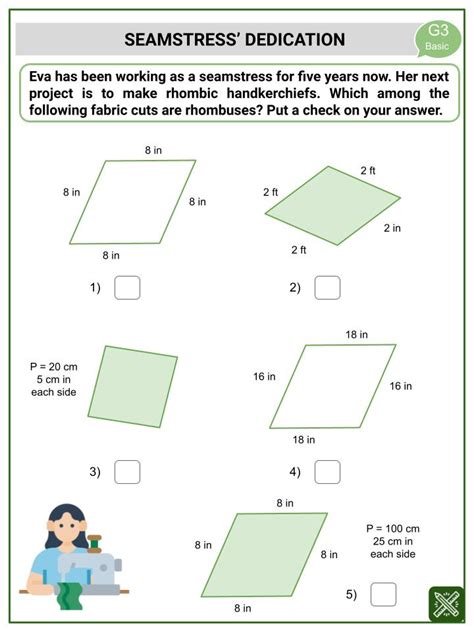 Perimeter of Rhombus Labor Day Themed Math Worksheets | Aged 7-9