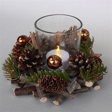 Adventsgesteck Holzkranz Deko Windlicht Advent Adventskranz Weihnachten Kupfer Ebay