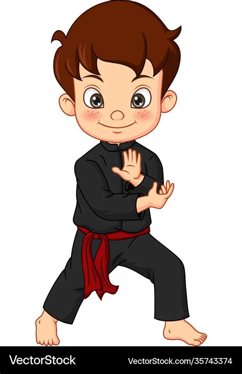 Cartoon karate boy wearing kimono training karate Vector Image