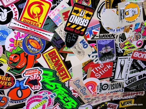 CalStreets vintage sticker collection displayed at Longboarder Labs