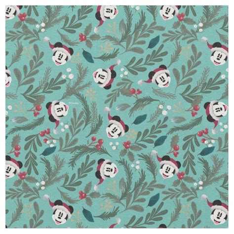 Mickey Mouse | Festive Christmas Pattern Fabric | Zazzle