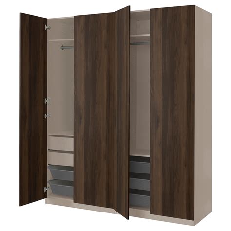 Pax Storklinta Wardrobe Combination Gray Beige Dark Brown Stained