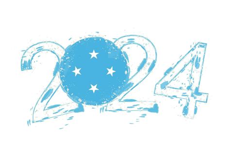 Year In Grunge Style With Flag Of Micronesia Vector Art