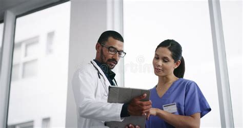 Doctor Nurse And Tablet For Hospital Management Clinic Research And Results Online Charts Or