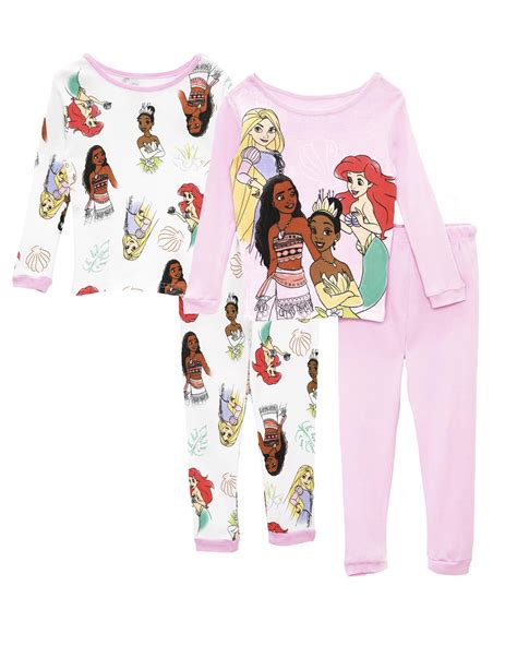 Disney Princesses Girls 4 Piece Cotton Pajama Set, Pink, Size: 8 - Walmart.com