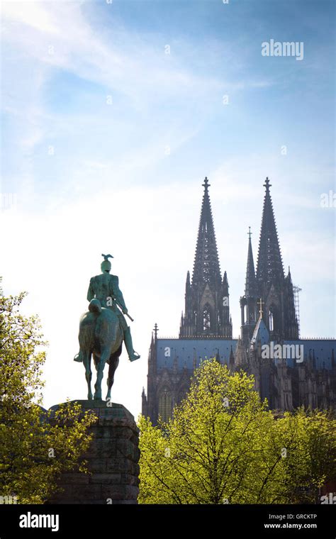 Equestrian Statue Kaiser Wilhelm Ii And The Cologne Cathedral Stock