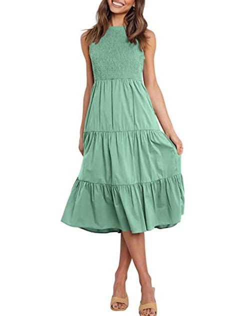 Gwiyeopda Women Sleeveless Pleated Smocked Maxi Dress Summer Sun