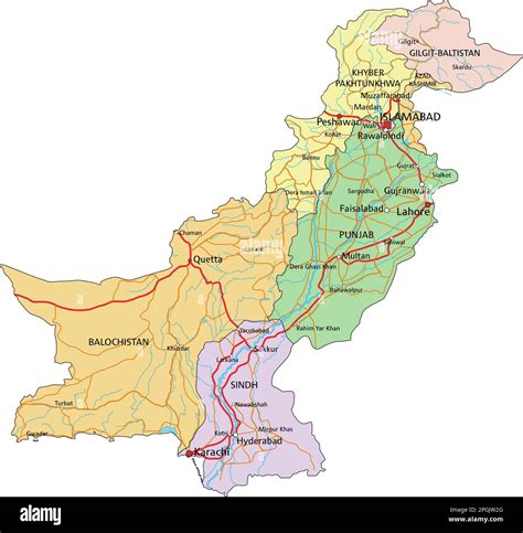 Pakistan Highly Detailed Editable Political Map With Labeling Stock