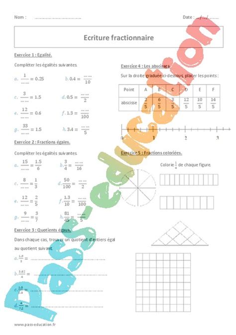 Exercice Fractions Me Cycle Pass Education