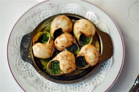 French Food On A Plate 6 Snails Stock Photo Image Of Rare Cities