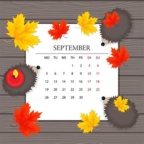 Calendar For The Month Of September A Sheet Of Paper Autumn Leaves