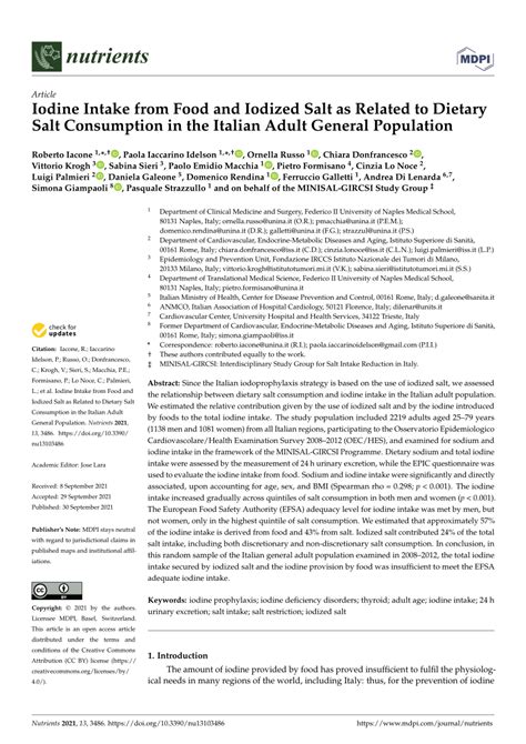 Pdf Iodine Intake From Food And Iodized Salt As Related To Dietary