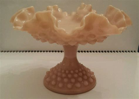 Vintage And Rare Fenton 1950s Pastel Pink Milk Glass Hobnail Compote