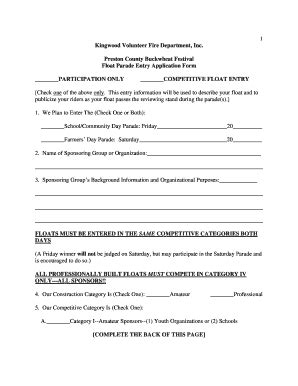 Fillable Online Float Parade Entry Application Form Fax Email Print