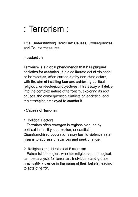 Solution Terrorism Causes Consequences And Countermeasures Studypool