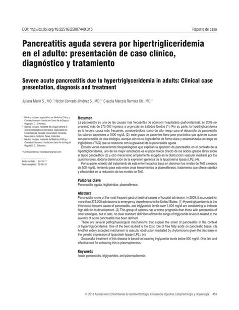 Pdf Pancreatitis Aguda Severa Por Hipertrigliceridemia En El