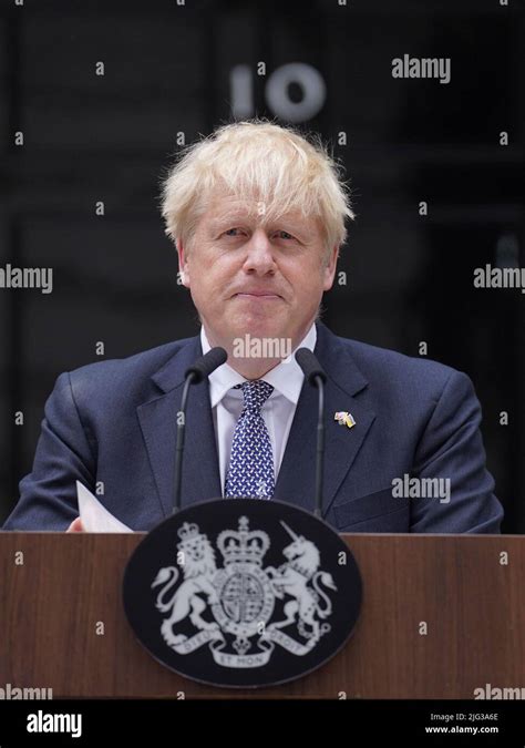 Prime Minister Boris Johnson Reads A Statement Outside 10 Downing Street London Formally