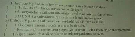 Indique V Para As Afirmativas Verdadeiras E F Para As Falsas