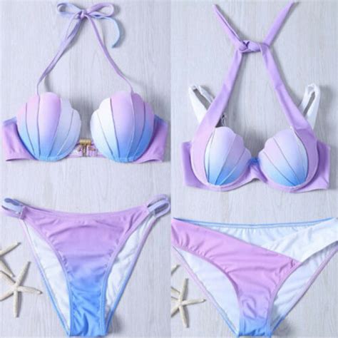 Women Sexy Bikini Set Mermaid Shell Bra Swimwear Padded Push Up