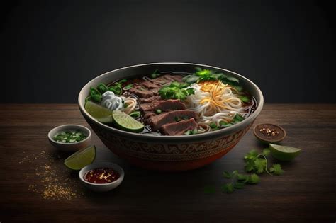 Premium AI Image | A bowl of pho with a bowl of meat and vegetables