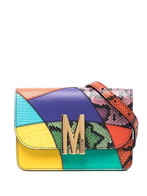 Patchwork Leather Shoulder Bag From Moschino Featuring Multicolour