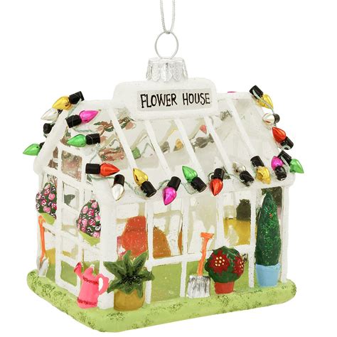 Flower House Greenhouse Glass Ornament