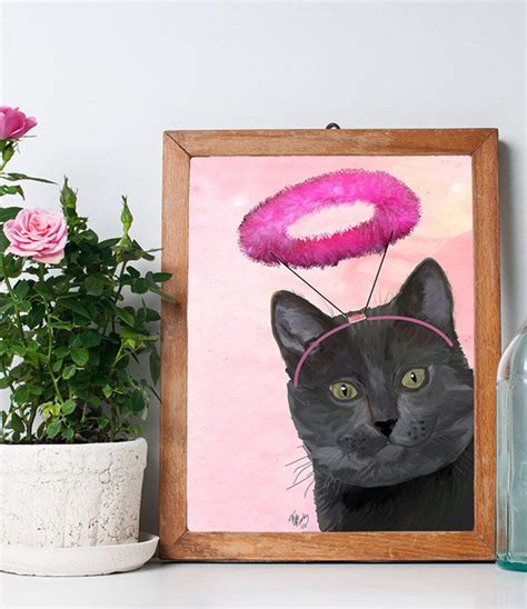 Black Cat Halo Cat Drawing Cat Poster Cat Wall Decor Cat Etsy