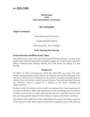 Fillable Online Tdi Texas Signed Order TDI V Solomon MFR 002 Pdf