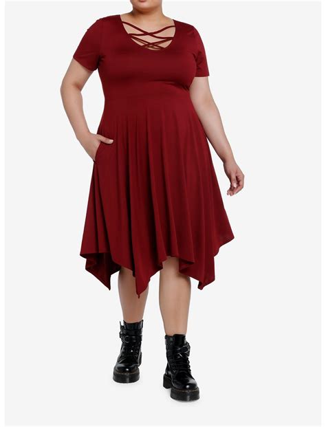 Cosmic Aura Burgundy Strappy Hanky Hem Dress Plus Size Hot Topic