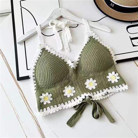 6 Colors New Crochet Top For Women Bikini Knitted Swimwear Top Beach Wear Outfit With Pad