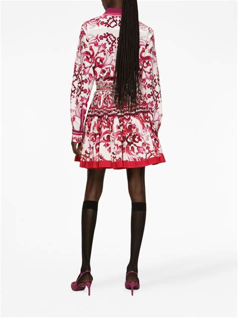 Dolce And Gabbana Majolica Print Pleated Skirt Red Farfetch