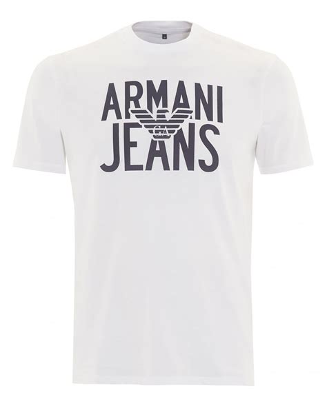 Armani Jeans Mens T Shirt White Eagle Logo Printed Tee