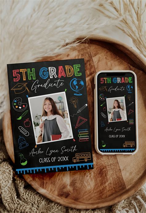 EDITABLE 5th Grade Graduation Announcement, Graduate Invitation ...