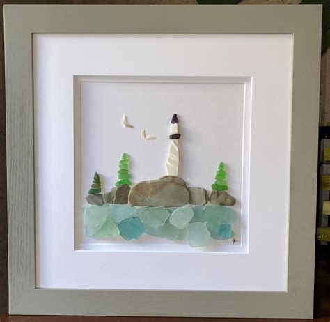 Beach Glass Art Lighthouse Real Beach Glass And Stones Etsy Sea Glass Crafts Beach Glass