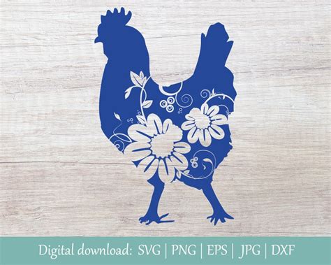 Floral Chicken SVG Silhouette Printable Chicken Clipart Etsy Ireland