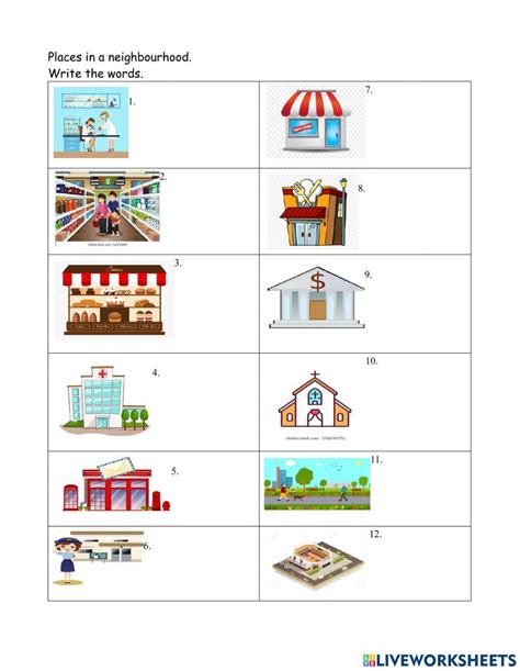 Places In A Neighbourhood Worksheet