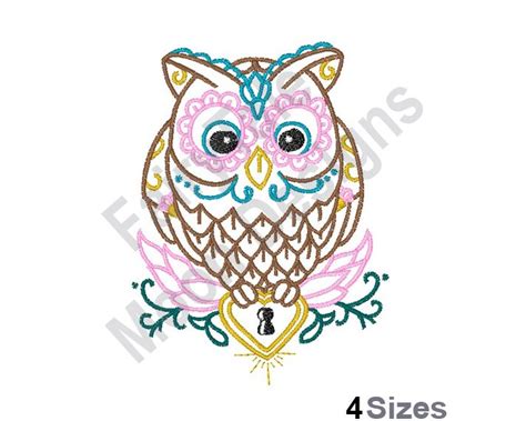 Outline Owl Machine Embroidery Design Decorated Wise Owl Etsy UK