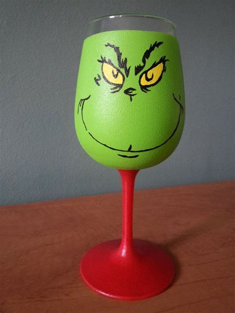 Hand Painted Grinch Wine Glass Grinch Wine Glass Bottle Crafts Wine