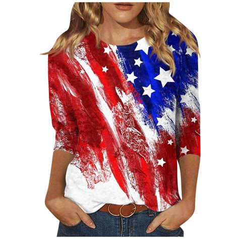 American Flag T Shirts For Women 4th Of July Usa Flag Stars Stripes Shirts Tee Shirt Loose