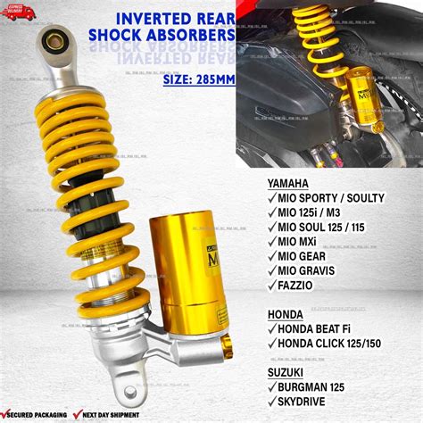 INVERTED SHOCK MUTARRU Baso Style Rear Shock Yellow Gold Mio Click Beat