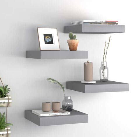 Furniture Limited Estantes Flotantes De Pared 4 Uds MDF Gris