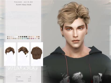 The Sims Resource WINGS TO0729 Fluffy Male Hair Sims Hair Sims 4